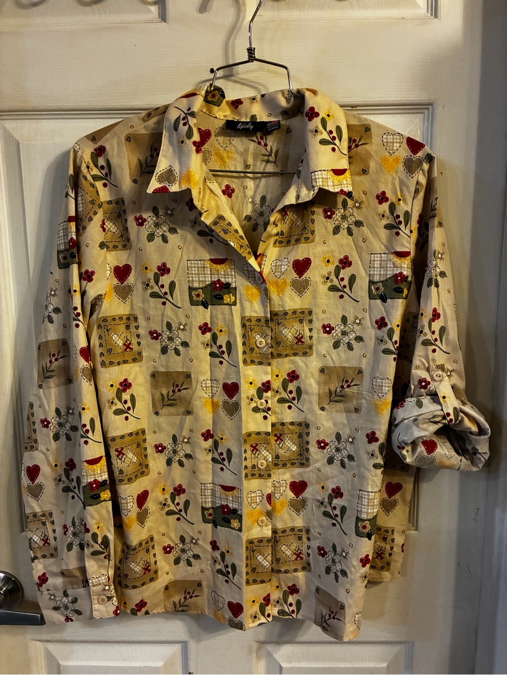 Tapestry Vintage Women’s Multicolor Printed Long Sleeve Button Up Shirt Size: M - Picture 3 of 11